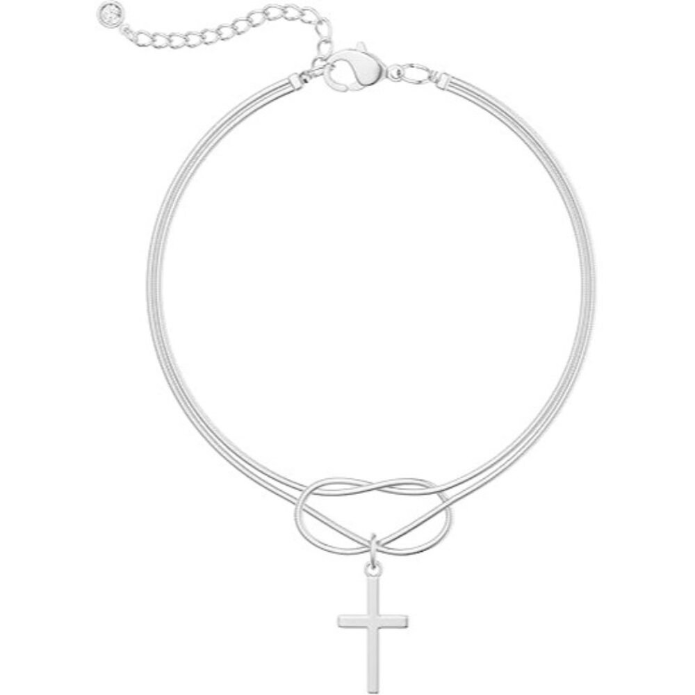 925 Sterling Silver CZ Bracelet - Snake Knot Cross Bracelet Silver